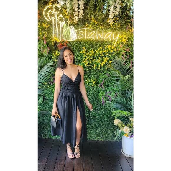 SAU LEE Black Poplin 100% Cotton Brielle Smocked Ruched Dress size US 6 - Picture 6 of 16